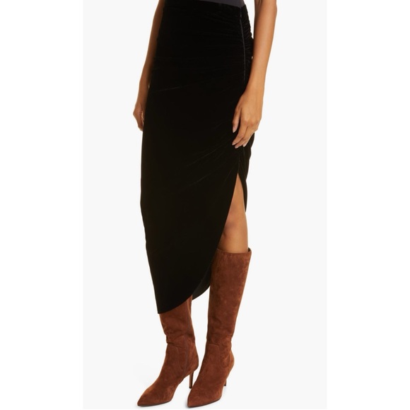 Veronica Beard Black Velvet Asymmetrical Midi Skirt